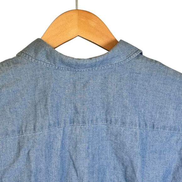 LAUREN JEANS CO Ralph Lauren Chambray Ruffle Wrap Top Blouse Womens Sz 12 Petite - Picture 9 of 15